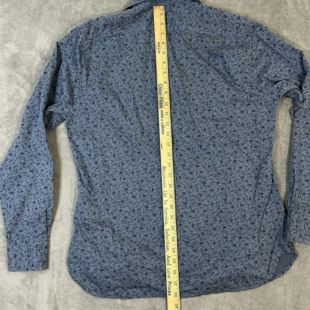 Alan‎ Paine England Men's M Blue Floral Cotton Button Down Shirt Updated Fit - Picture 5 of 6